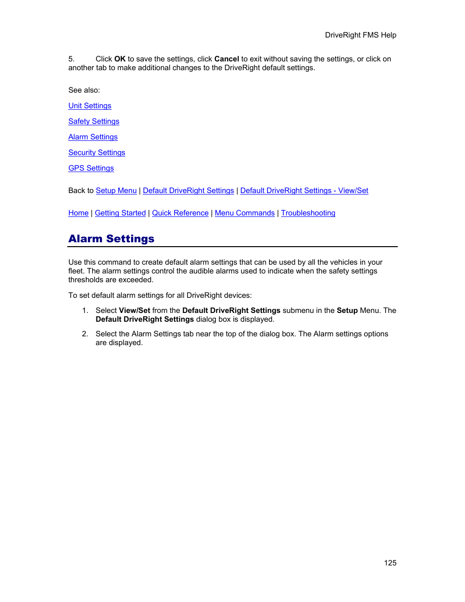 Alarm settings | DAVIS FMS 3.9.3 DriveRight (8186) User Manual | Page 137 / 286
