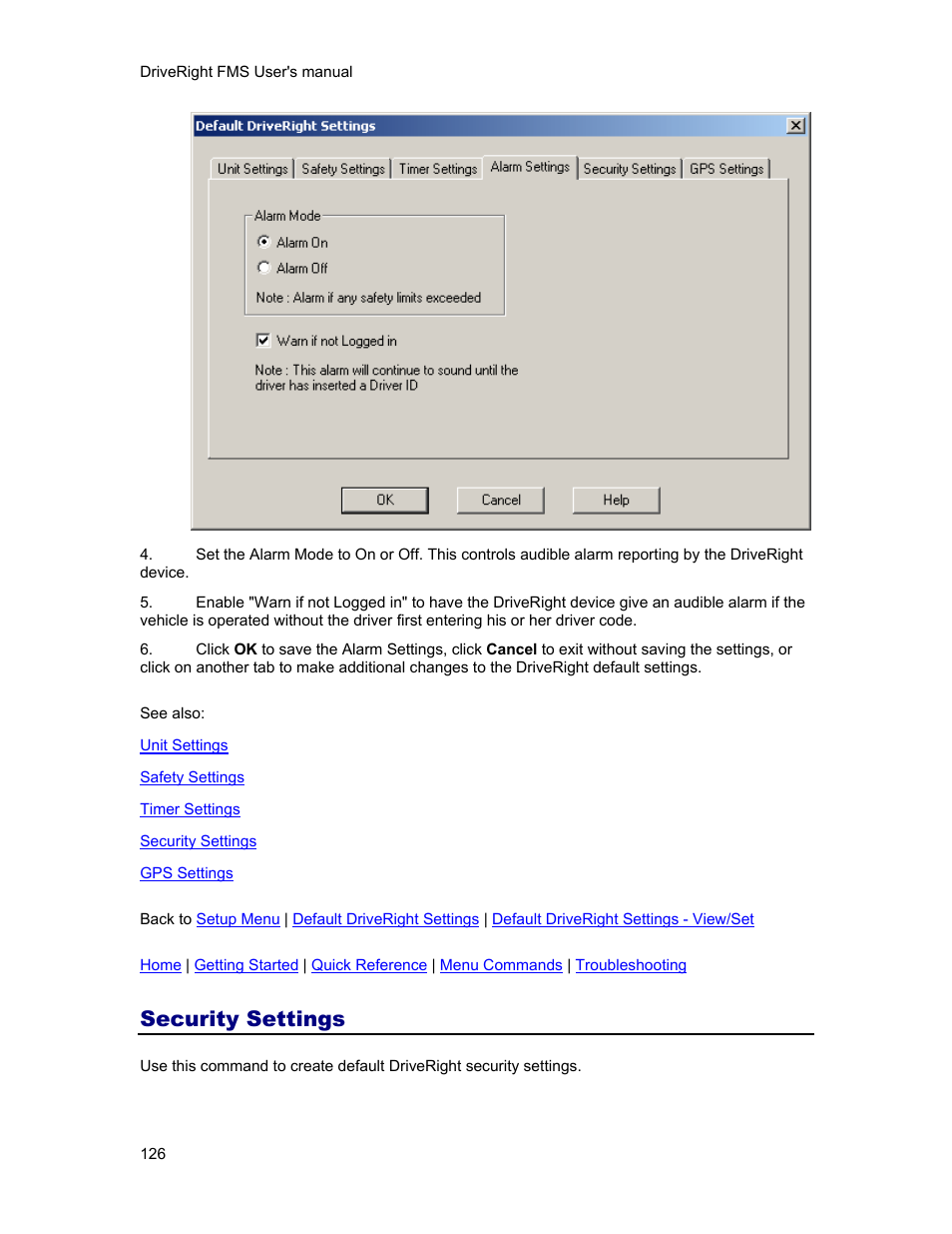 Security settings | DAVIS FMS 3.9.3 DriveRight (8186) User Manual | Page 138 / 286