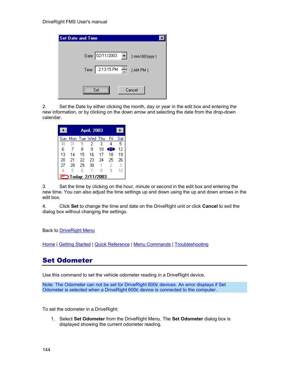 Set odometer | DAVIS FMS 3.9.3 DriveRight (8186) User Manual | Page 156 / 286