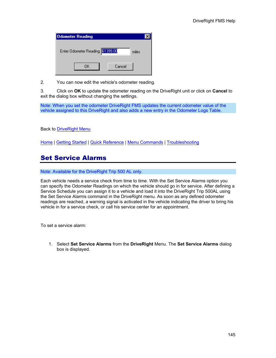 Set service alarms | DAVIS FMS 3.9.3 DriveRight (8186) User Manual | Page 157 / 286