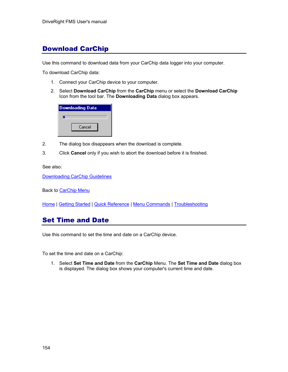 Download carchip, Set time and date | DAVIS FMS 3.9.3 DriveRight (8186) User Manual | Page 166 / 286