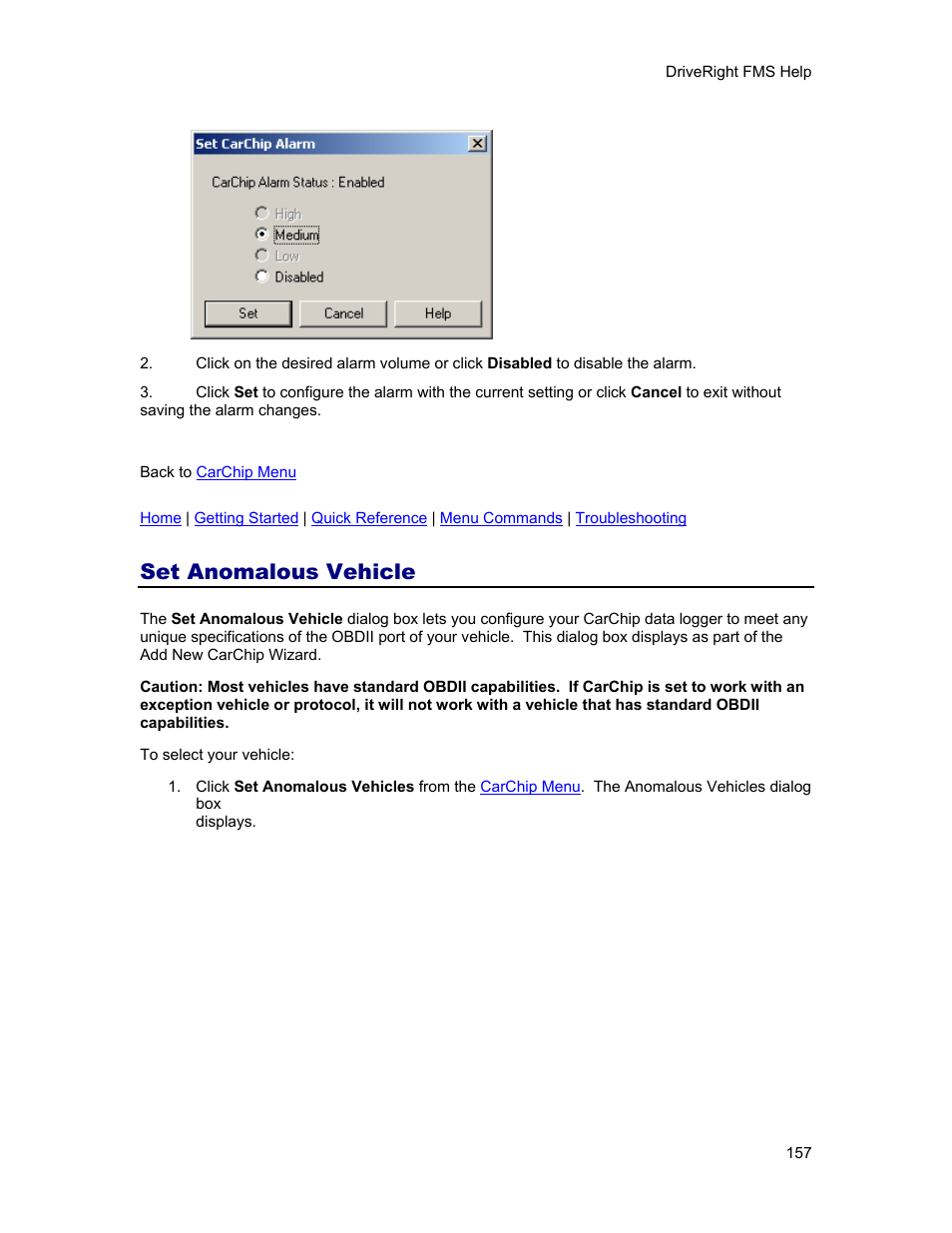 Set anomalous vehicle | DAVIS FMS 3.9.3 DriveRight (8186) User Manual | Page 169 / 286