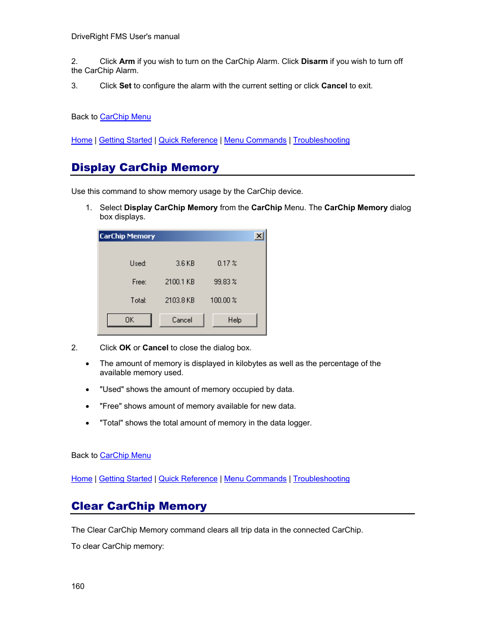 Display carchip memory, Clear carchip memory | DAVIS FMS 3.9.3 DriveRight (8186) User Manual | Page 172 / 286