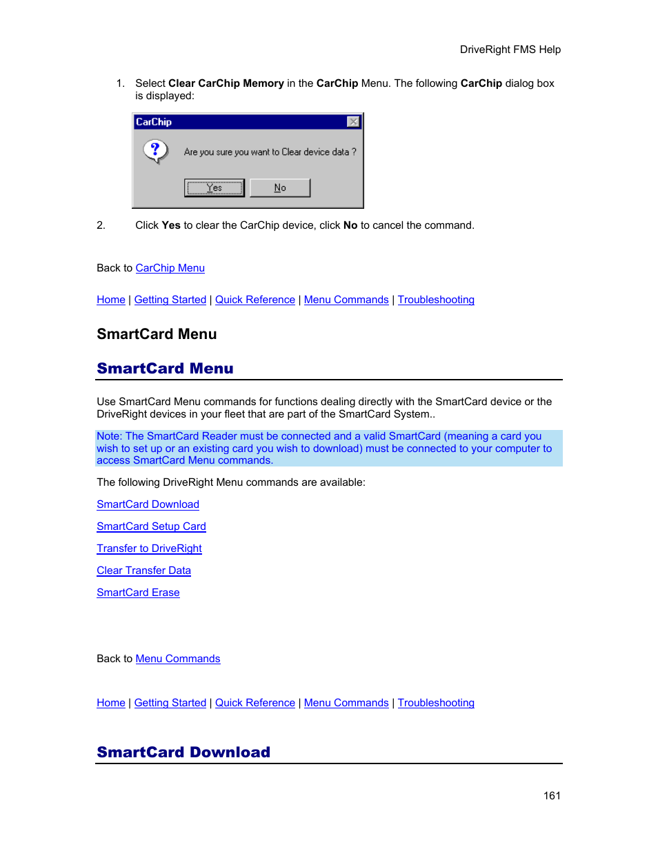 Smartcard menu, Smartcard download, N via the optional | Smartcard, Menu, Download, Smartcard desktop reader | DAVIS FMS 3.9.3 DriveRight (8186) User Manual | Page 173 / 286