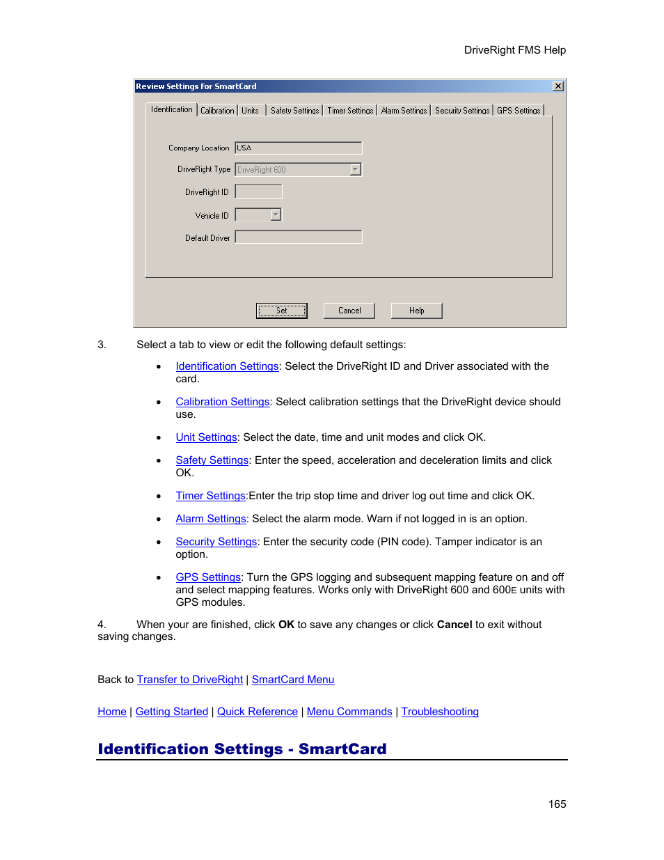 Identification settings - smartcard | DAVIS FMS 3.9.3 DriveRight (8186) User Manual | Page 177 / 286