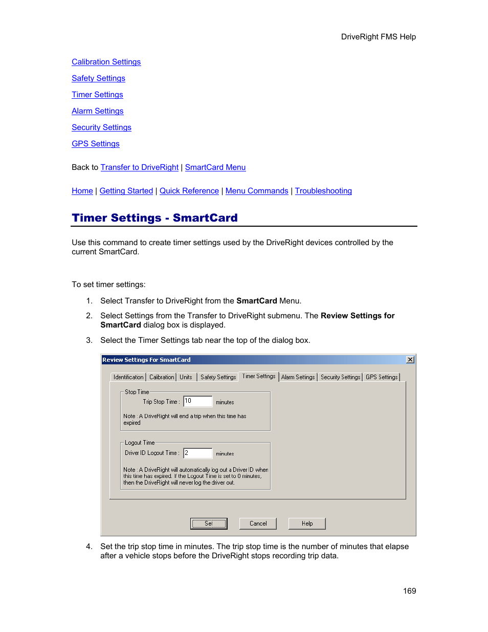 Timer settings - smartcard, Timer settings | DAVIS FMS 3.9.3 DriveRight (8186) User Manual | Page 181 / 286