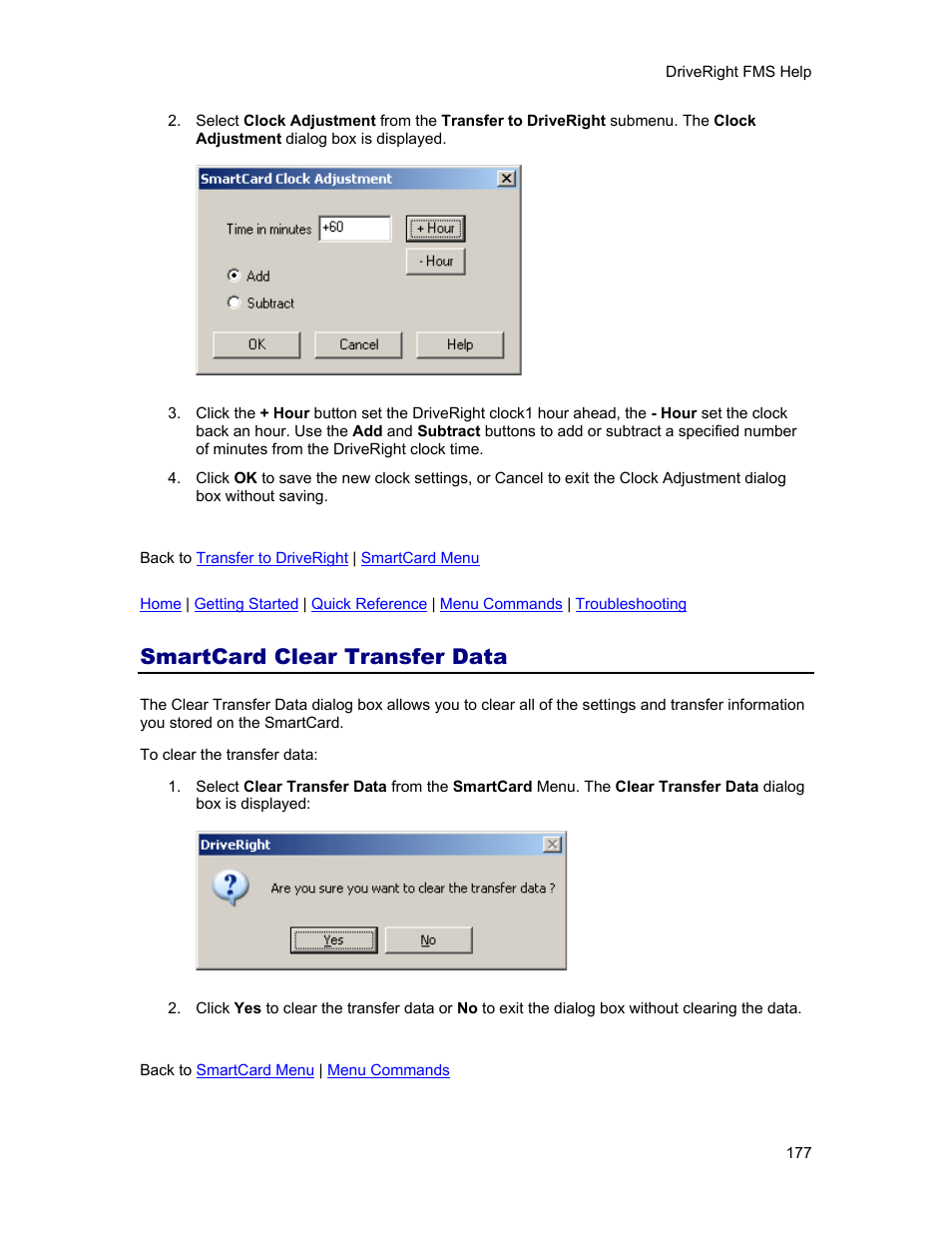 Smartcard clear transfer data, Clear transfer data | DAVIS FMS 3.9.3 DriveRight (8186) User Manual | Page 189 / 286