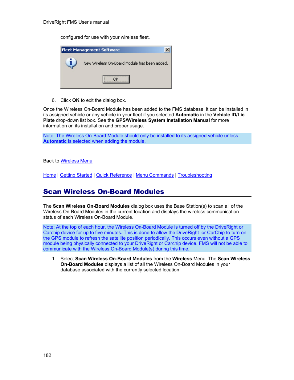 Scan wireless on-board modules, Scan wireless on-board, Modules | DAVIS FMS 3.9.3 DriveRight (8186) User Manual | Page 194 / 286