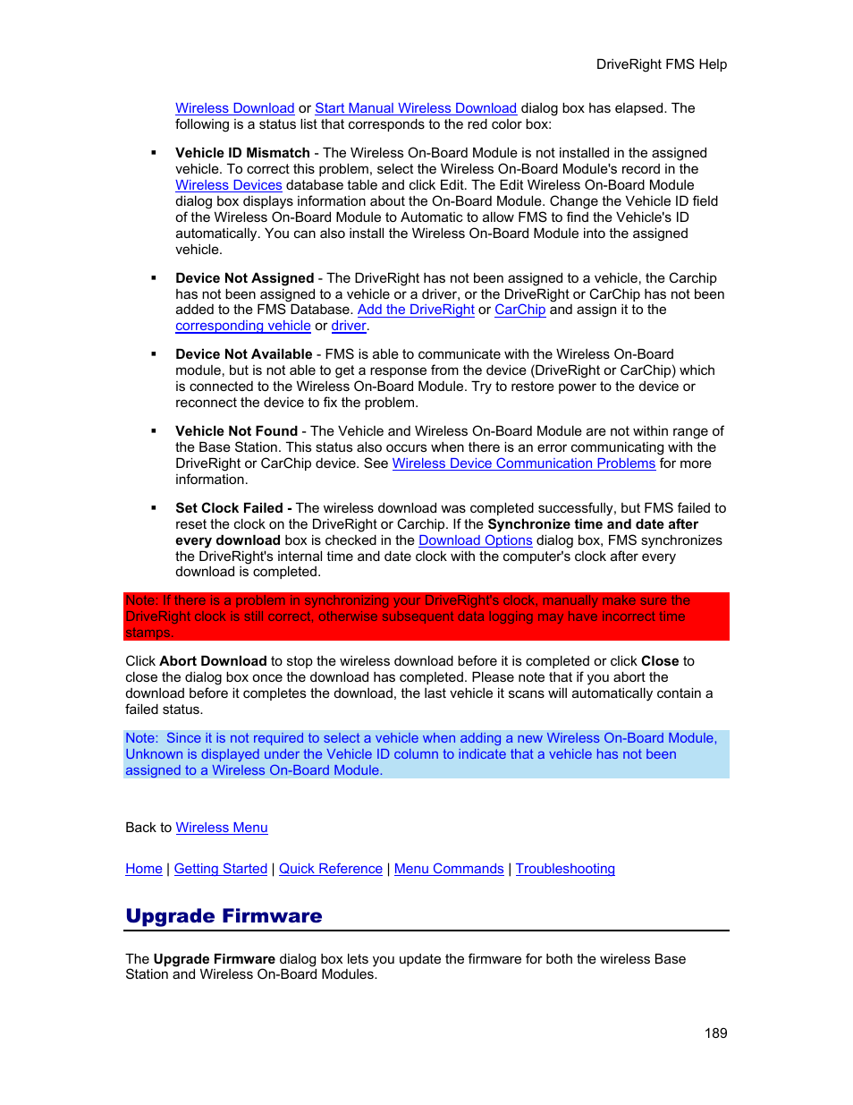 Upgrade firmware, From | DAVIS FMS 3.9.3 DriveRight (8186) User Manual | Page 201 / 286