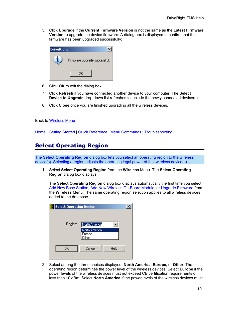 Select operating region | DAVIS FMS 3.9.3 DriveRight (8186) User Manual | Page 203 / 286