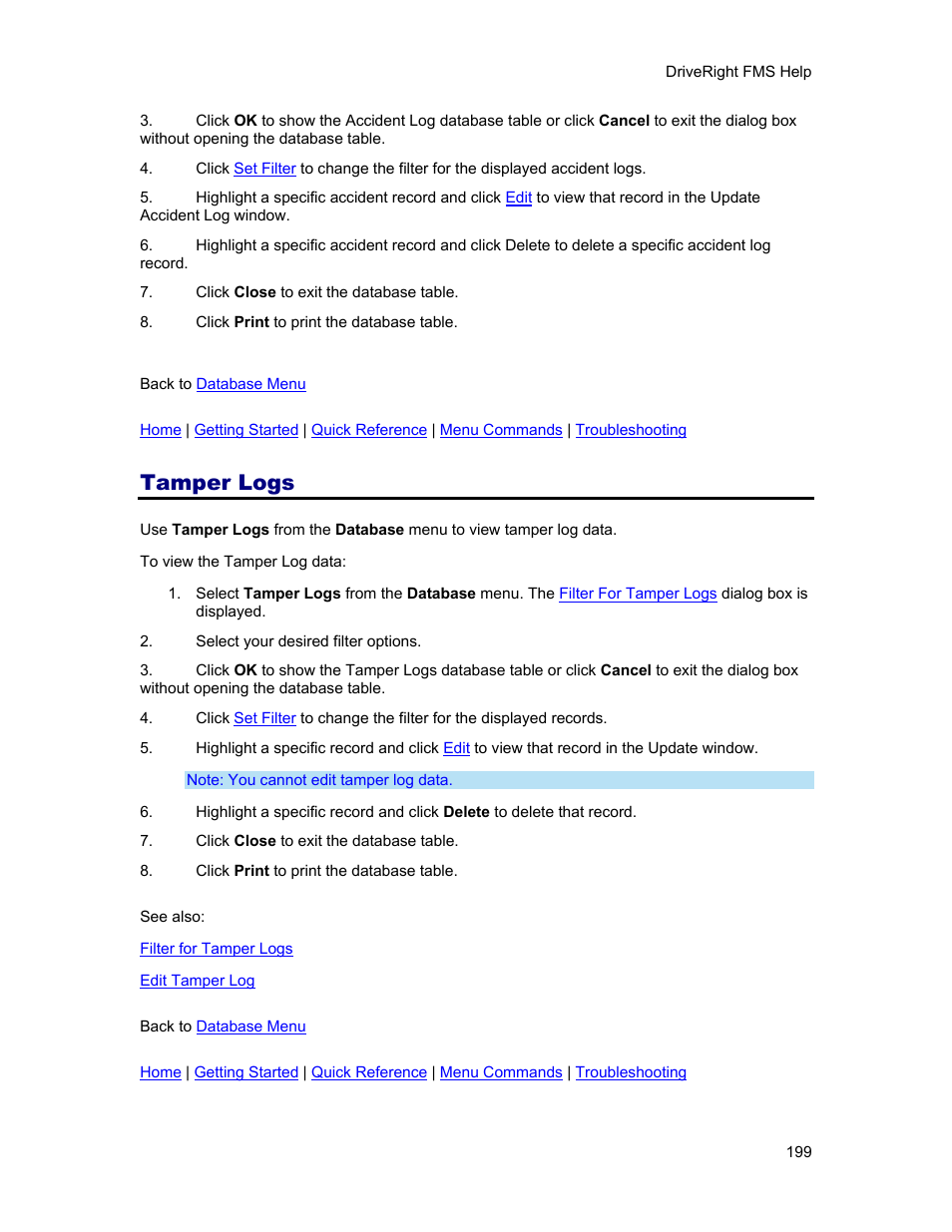 Tamper logs | DAVIS FMS 3.9.3 DriveRight (8186) User Manual | Page 211 / 286