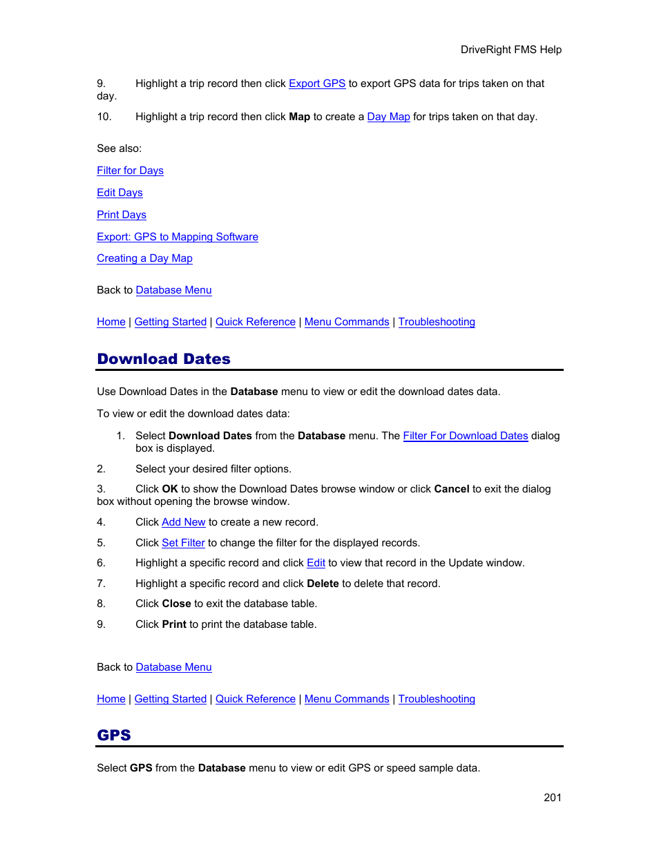 Download dates, Nt of data in the | DAVIS FMS 3.9.3 DriveRight (8186) User Manual | Page 213 / 286