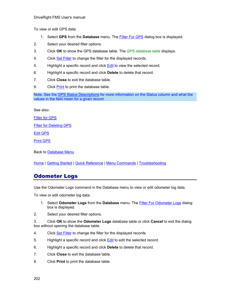 Odometer logs | DAVIS FMS 3.9.3 DriveRight (8186) User Manual | Page 214 / 286