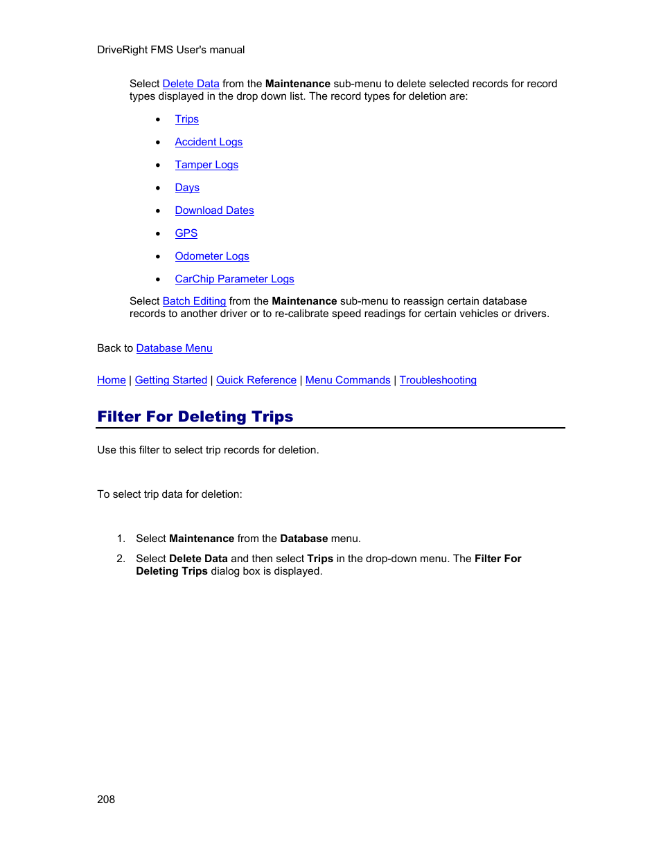Filter for deleting trips | DAVIS FMS 3.9.3 DriveRight (8186) User Manual | Page 220 / 286