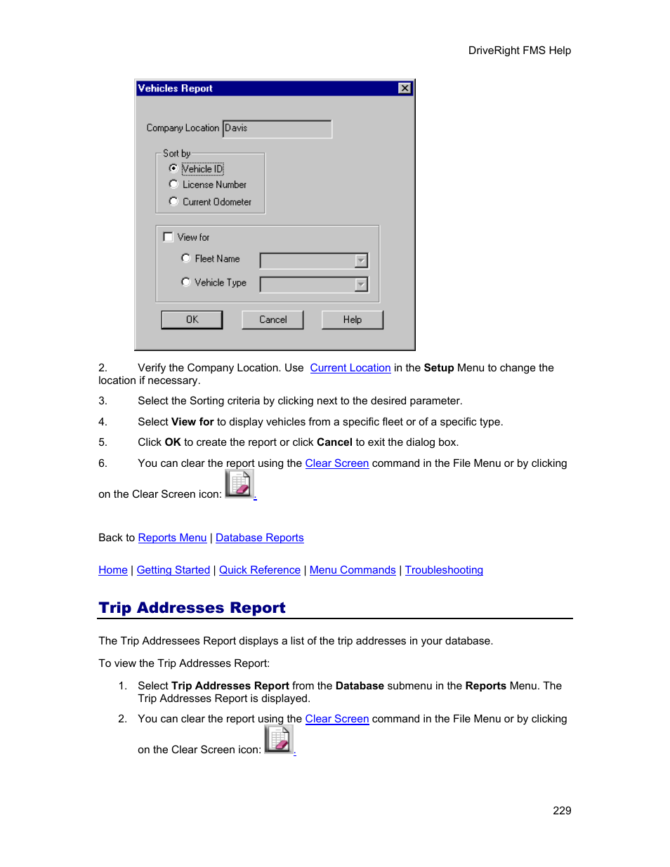 Trip addresses report | DAVIS FMS 3.9.3 DriveRight (8186) User Manual | Page 241 / 286