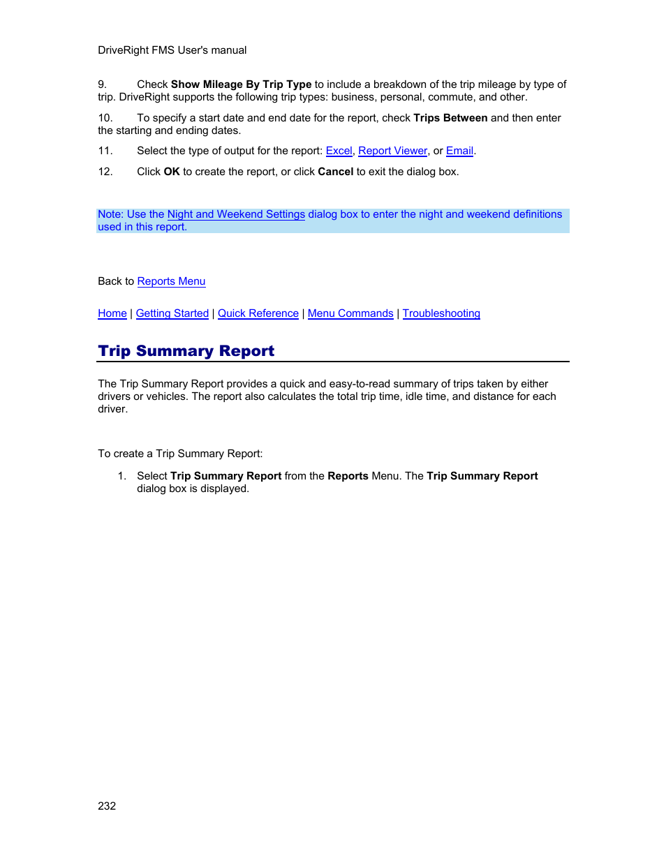 Trip summary report | DAVIS FMS 3.9.3 DriveRight (8186) User Manual | Page 244 / 286