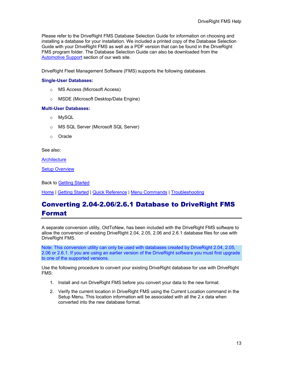 Converting vms 2.04-2.06 data for fms | DAVIS FMS 3.9.3 DriveRight (8186) User Manual | Page 25 / 286