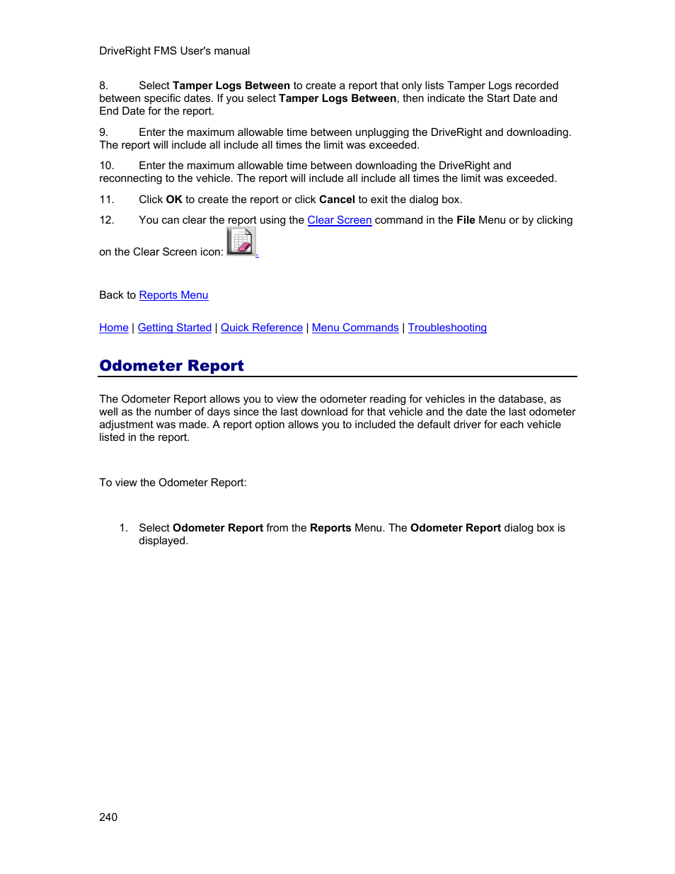 Odometer report | DAVIS FMS 3.9.3 DriveRight (8186) User Manual | Page 252 / 286