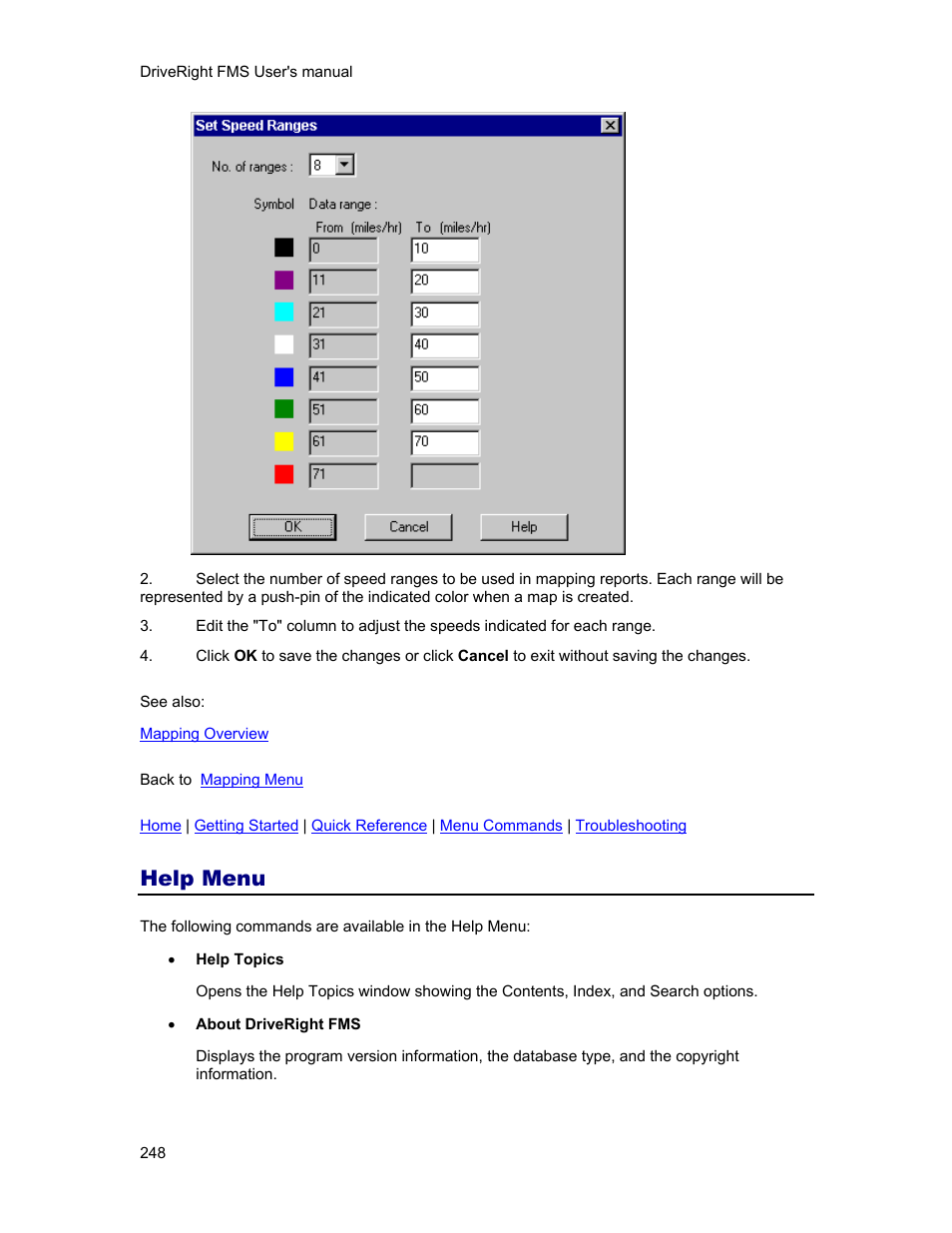 Help menu | DAVIS FMS 3.9.3 DriveRight (8186) User Manual | Page 260 / 286