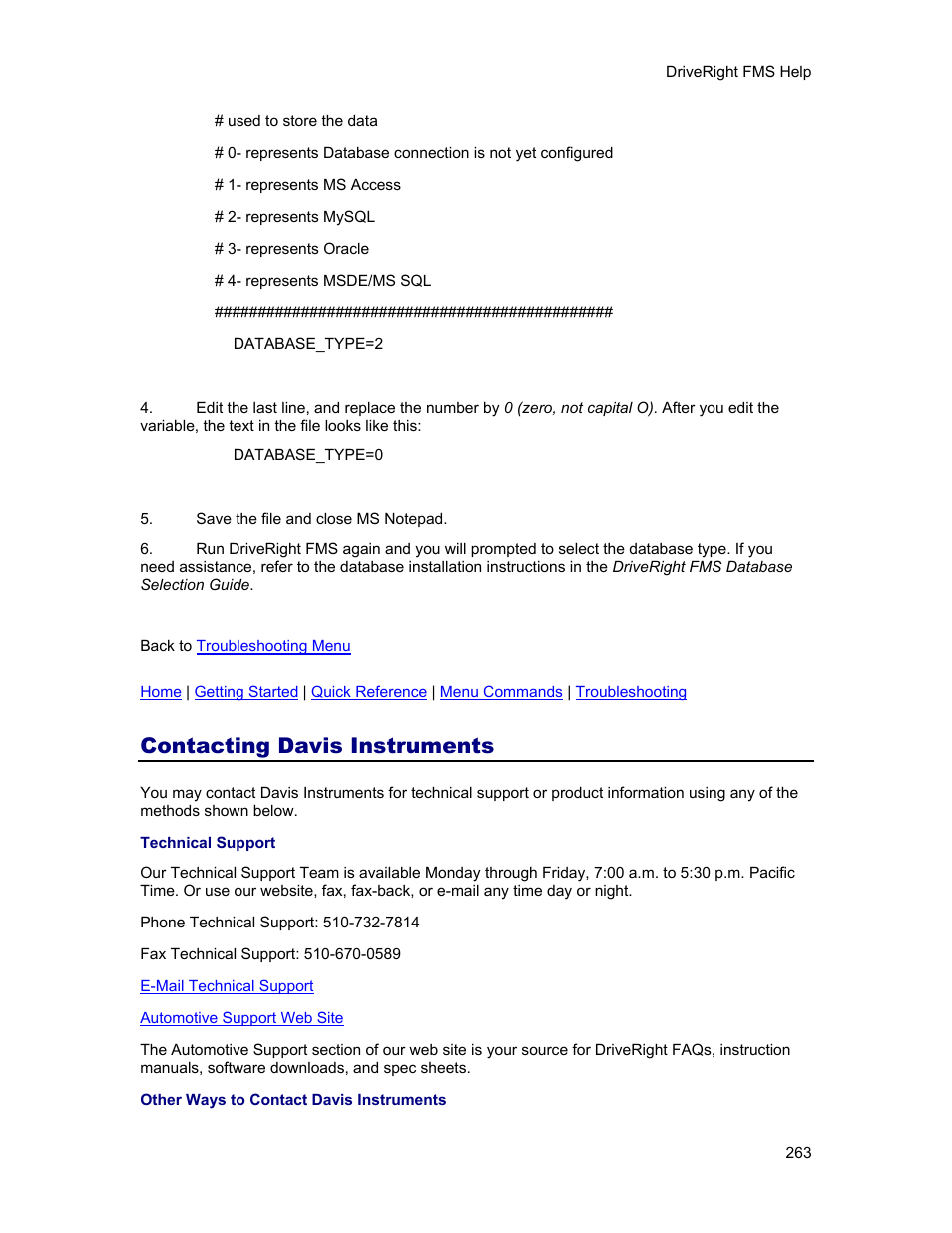 Contacting davis instruments | DAVIS FMS 3.9.3 DriveRight (8186) User Manual | Page 275 / 286