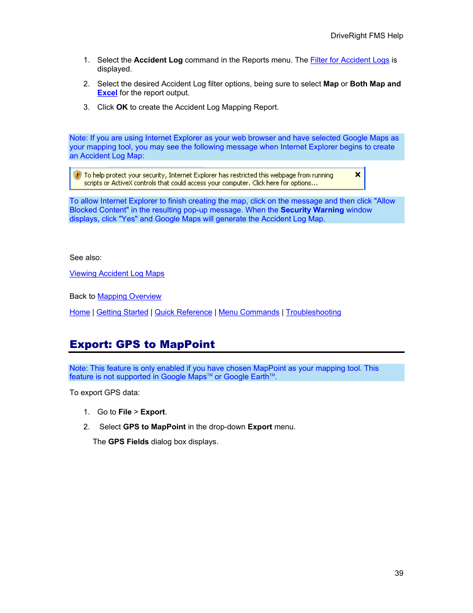 Export: gps to mappoint, Ppoint, Export gps to mappoint | DAVIS FMS 3.9.3 DriveRight (8186) User Manual | Page 51 / 286