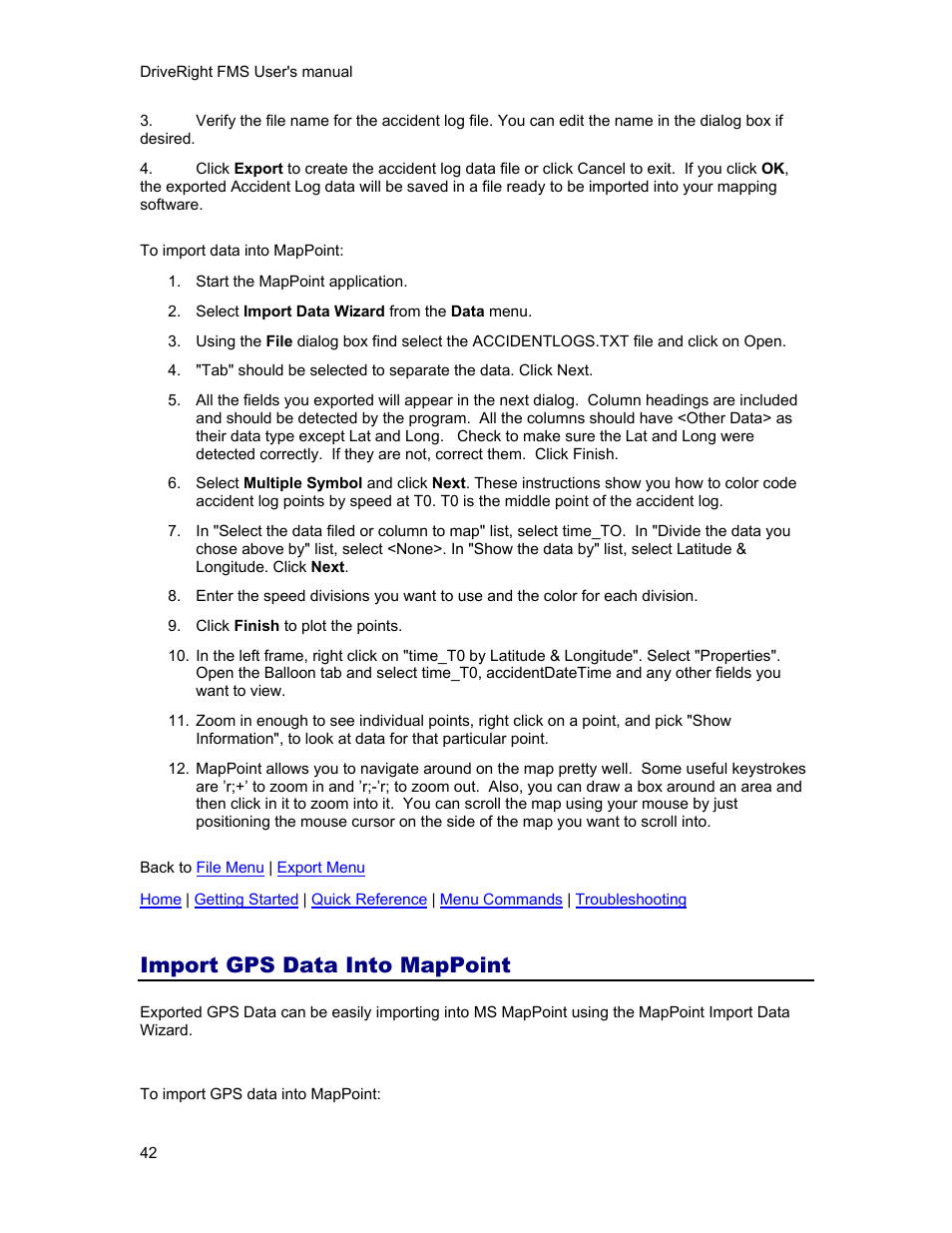 Import gps data into mappoint | DAVIS FMS 3.9.3 DriveRight (8186) User Manual | Page 54 / 286