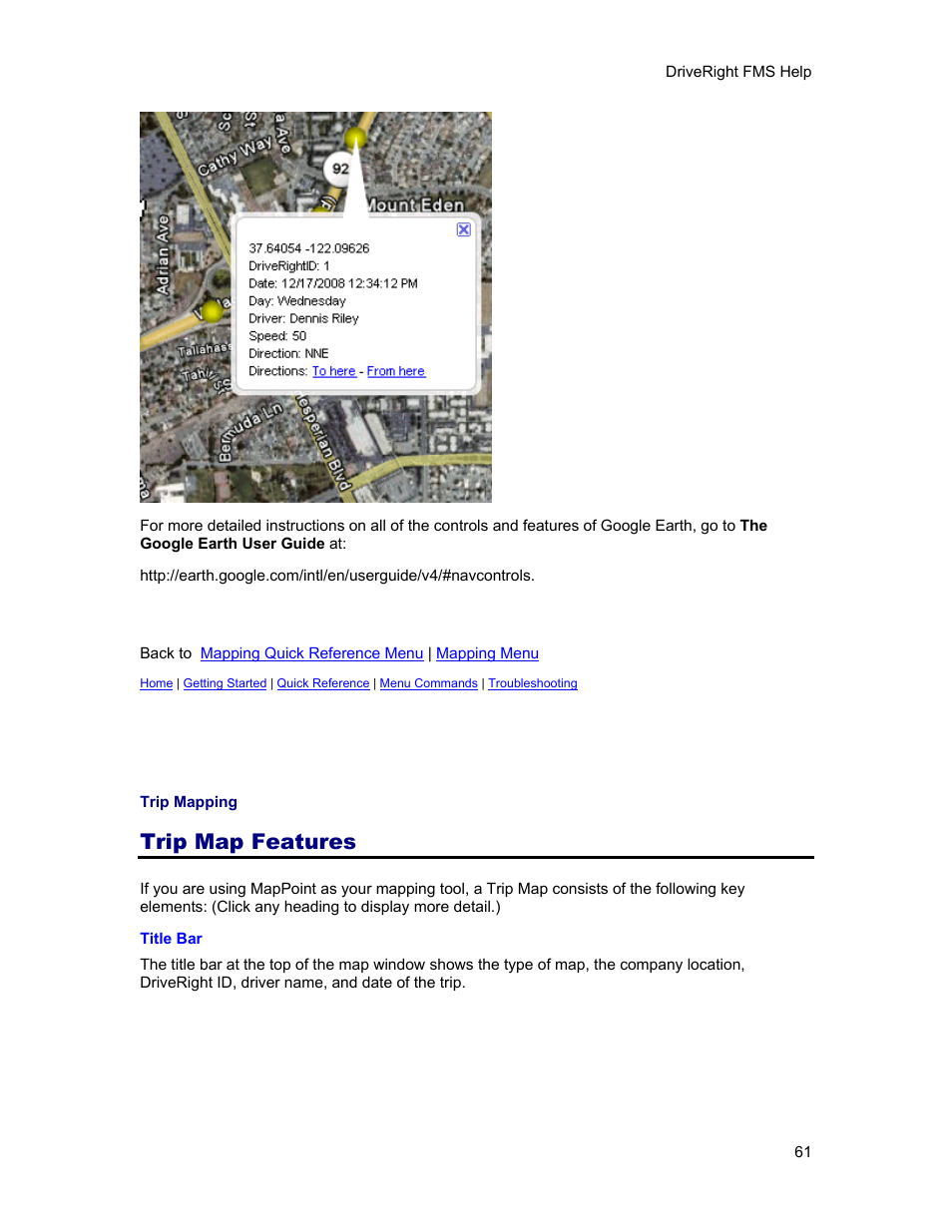 Trip map features, Trip map, Of the trip in whi | DAVIS FMS 3.9.3 DriveRight (8186) User Manual | Page 73 / 286