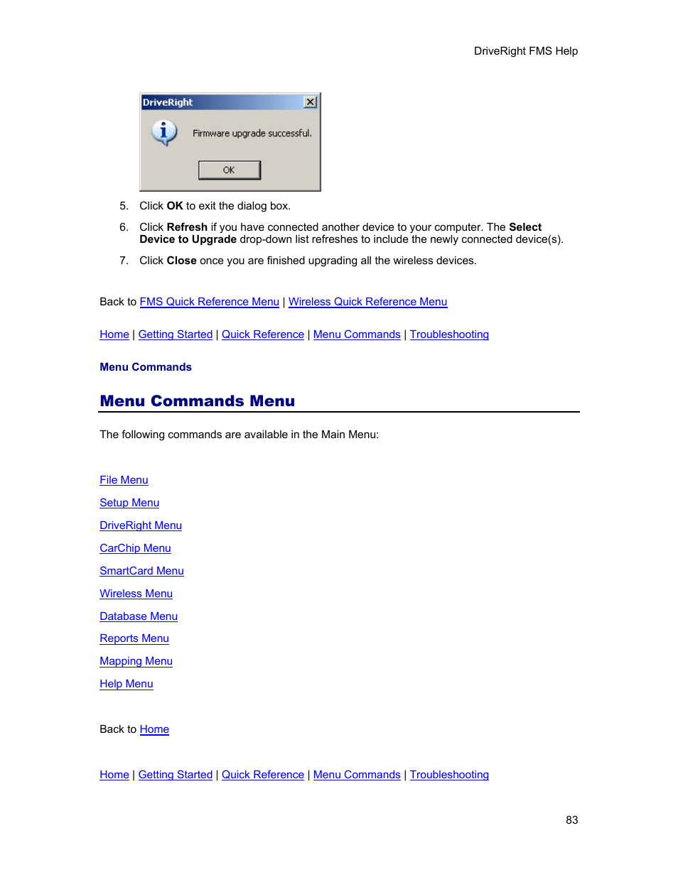 Menu commands, Menu commands menu | DAVIS FMS 3.9.3 DriveRight (8186) User Manual | Page 95 / 286