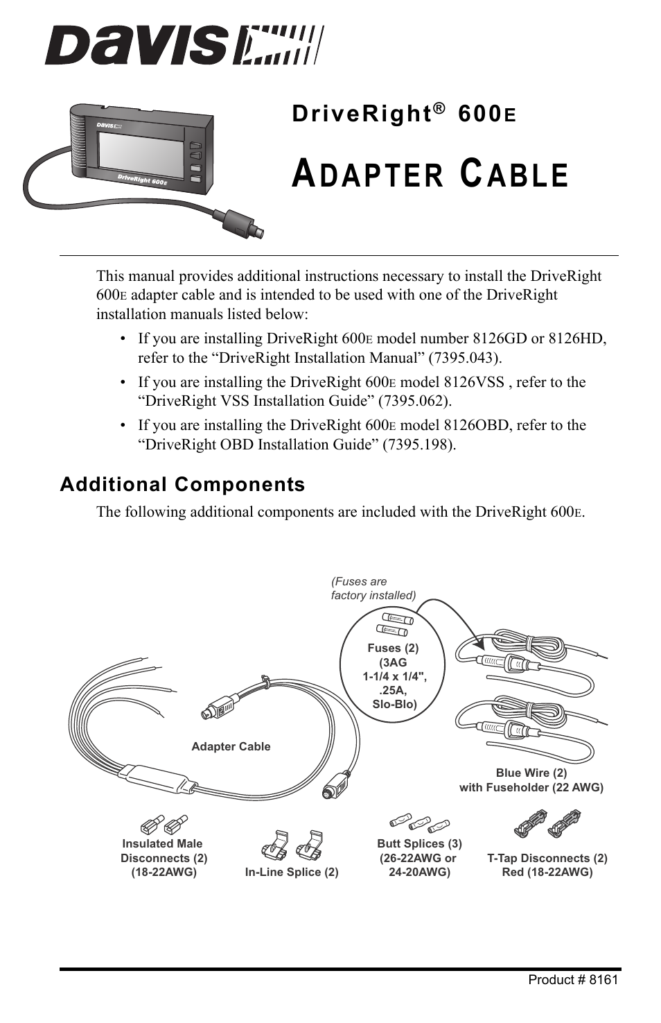 DAVIS DriveRight 600E Adapter Cable Manual (8161) User Manual | 4 pages