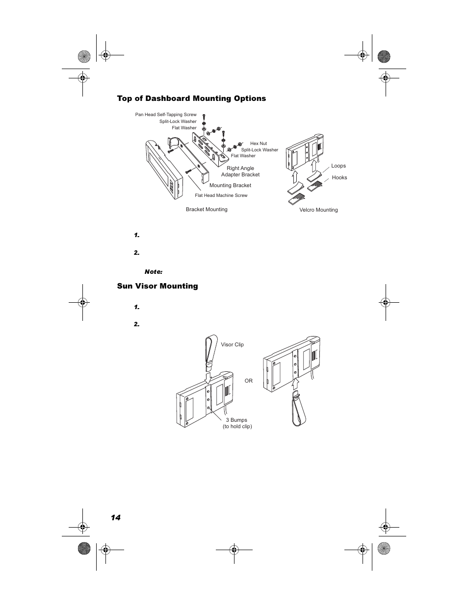 Top of dashboard mounting options, Sun visor mounting, 6xq 9lvru 0rxqwlqj | DAVIS DriveRight 600E GD/HD Installation Guide (8126GD, 8126HD) User Manual | Page 16 / 24