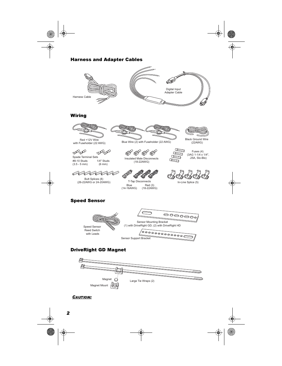 Harness and adapter cables, Wiring, Speed sensor | Driveright gd magnet | DAVIS DriveRight 600E GD/HD Installation Guide (8126GD, 8126HD) User Manual | Page 4 / 24