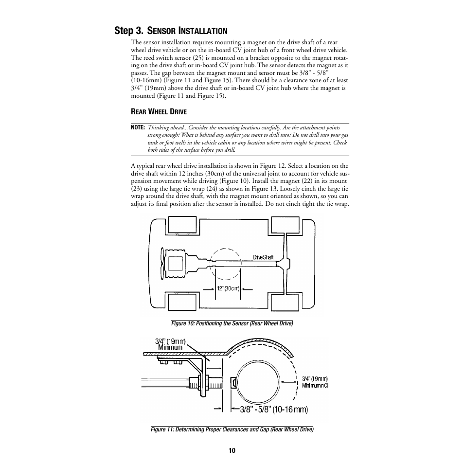 Step 3. sensor installation, Rear wheel drive, Step 3. s | DAVIS DriveRight Installation - GD (All DriveRight Models) User Manual | Page 11 / 25