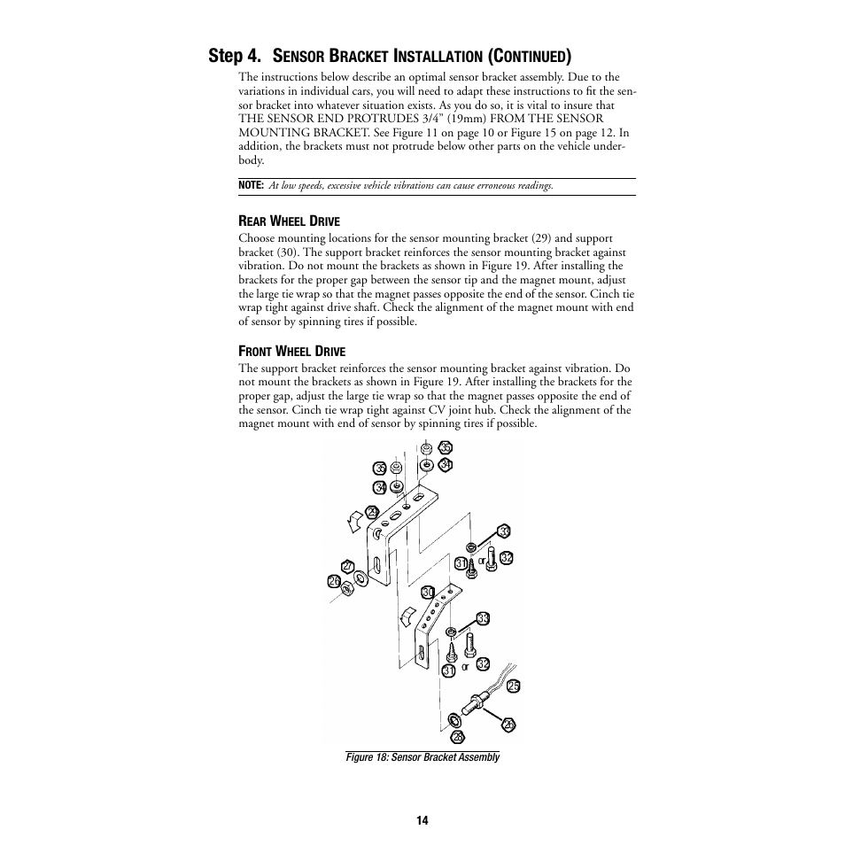 Step 4. sensor bracket installation (continued), Rear wheel drive, Front wheel drive | Step 4. s | DAVIS DriveRight Installation - GD (All DriveRight Models) User Manual | Page 15 / 25