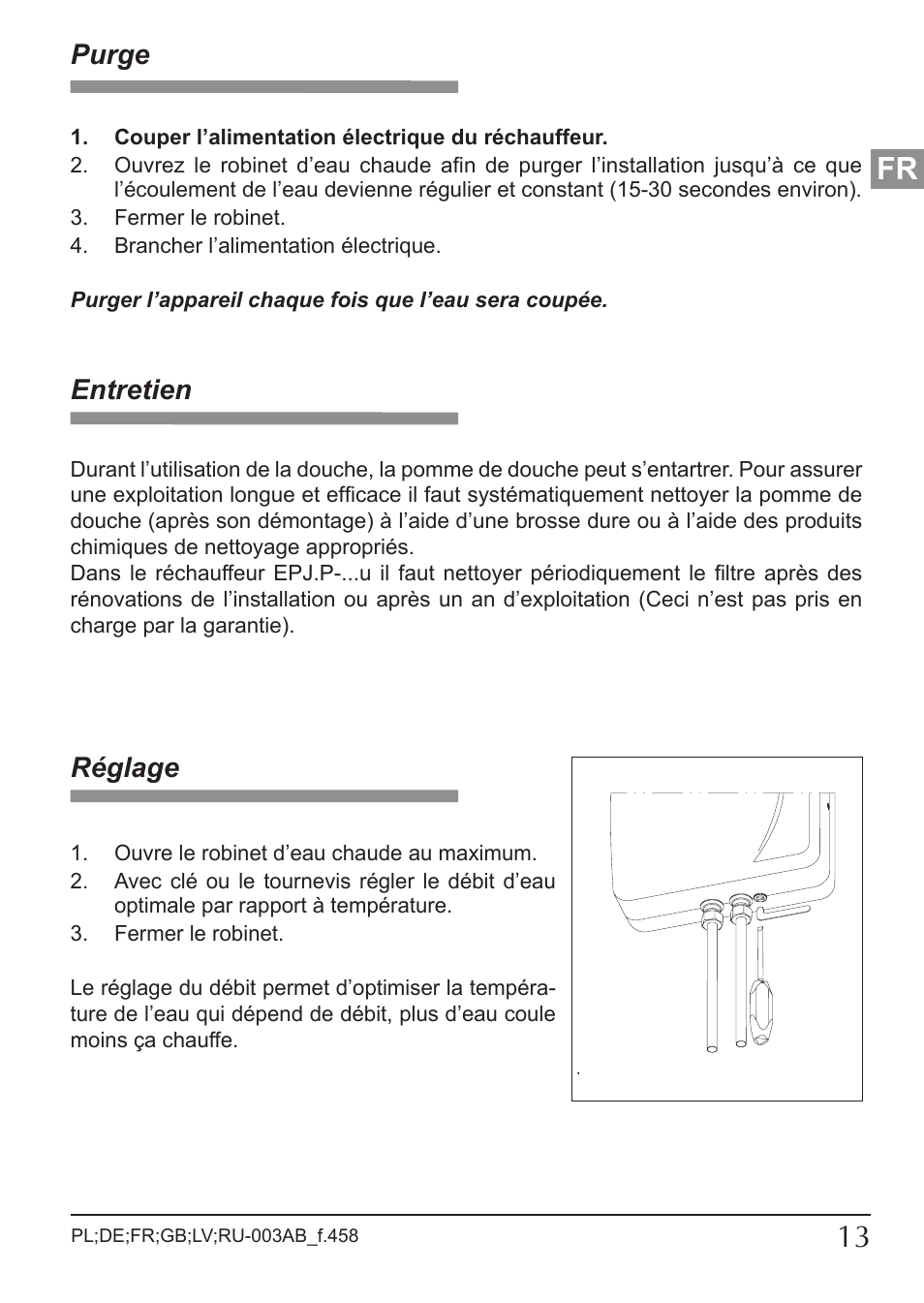 Purge, Réglage, Entretien | KOSPEL EPJ.P-PRIMUS User Manual | Page 13 / 28