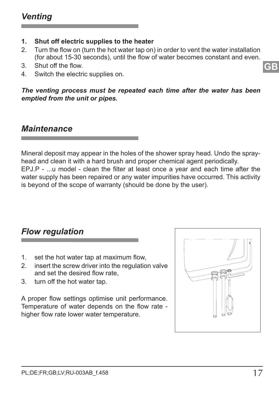 Venting, Flow regulation, Maintenance | KOSPEL EPJ.P-PRIMUS User Manual | Page 17 / 28