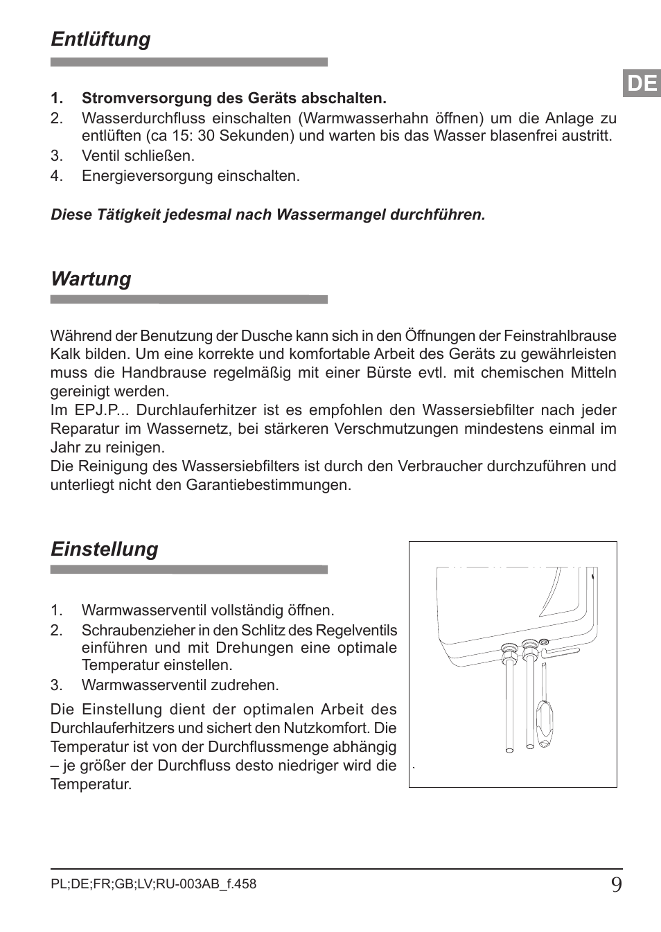 Entlüftung, Einstellung, Wartung | KOSPEL EPJ.P-PRIMUS User Manual | Page 9 / 28