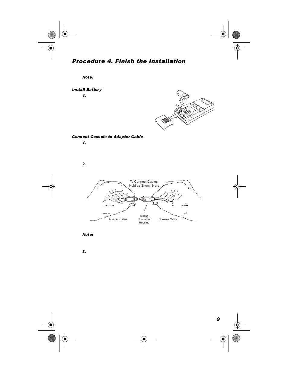 Procedure 4. finish the installation, Install battery, Connect console to adapter cable | 3urfhgxuh  )lqlvk wkh ,qvwdoodwlrq | DAVIS DriveRight Installation - VSS (8156, 8160) User Manual | Page 11 / 16