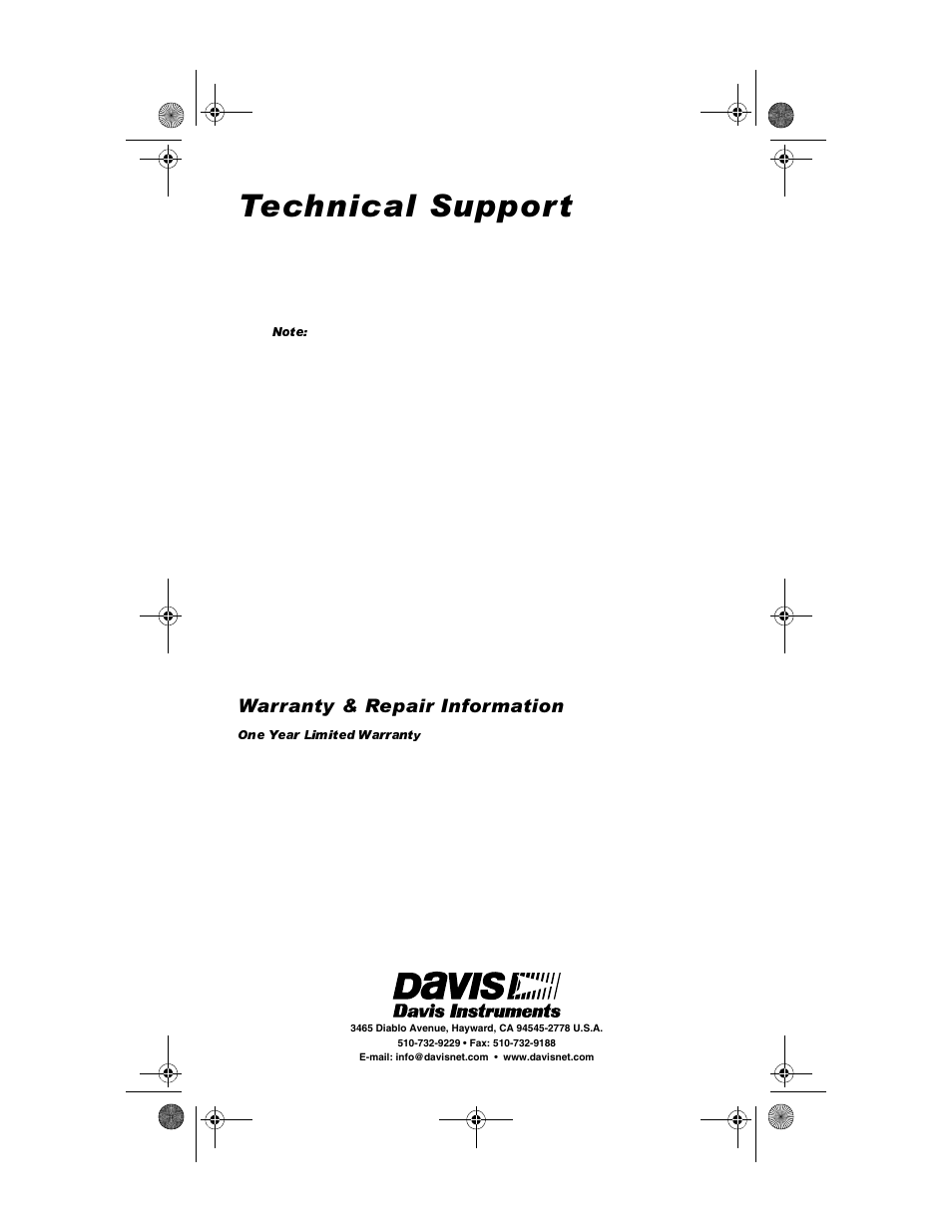 Technical support, 7hfkqlfdo 6xssruw, Duudqw\ 5hsdlu ,qirupdwlrq | DAVIS DriveRight Installation - VSS (8156, 8160) User Manual | Page 16 / 16
