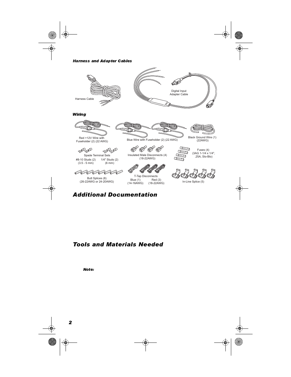 Harness and adapter cables, Wiring, Additional documentation | Tools and materials needed, Gglwlrqdo 'rfxphqwdwlrq, 7rrov dqg 0dwhuldov 1hhghg | DAVIS DriveRight Installation - VSS (8156, 8160) User Manual | Page 4 / 16