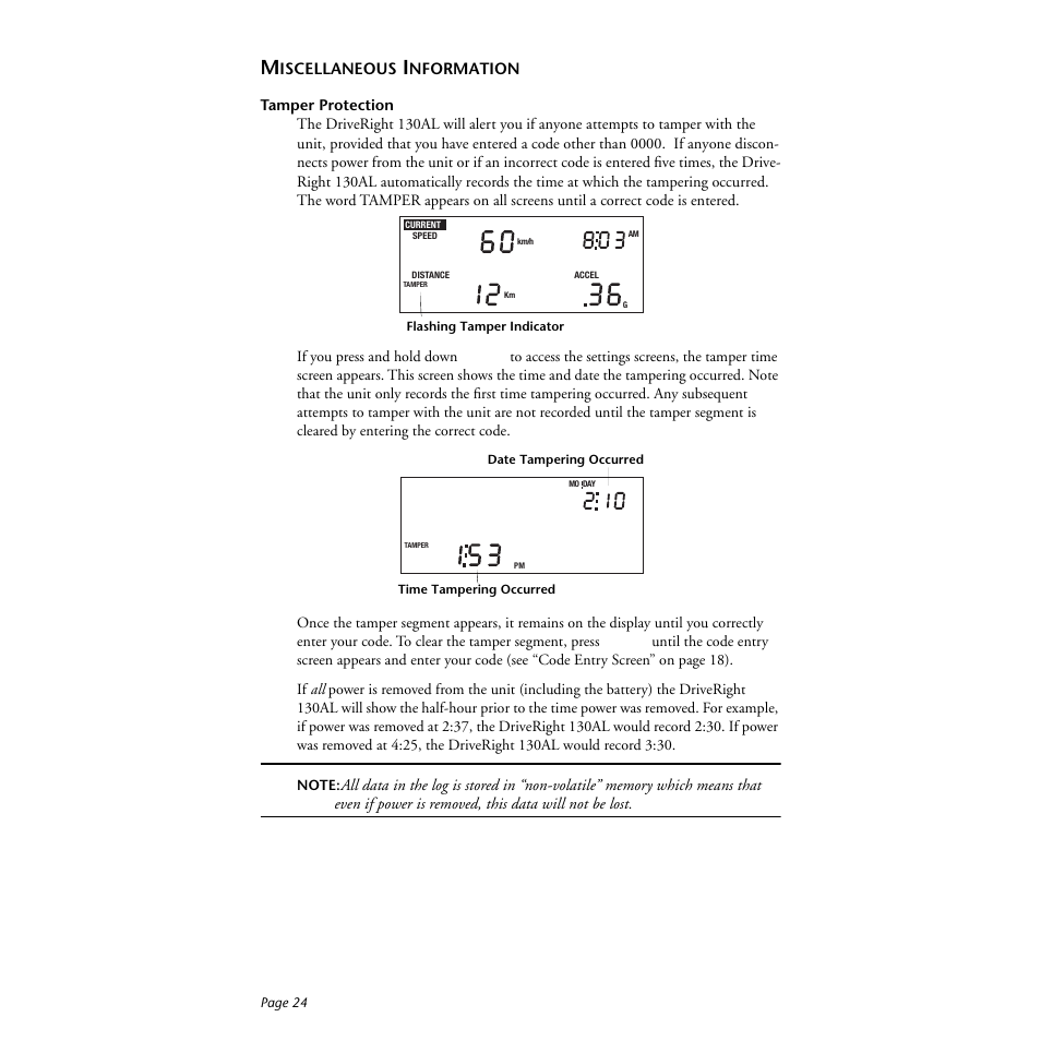 Miscellaneous information, Tamper protection | DAVIS DriveRight 130AL Manual (8140) User Manual | Page 26 / 32