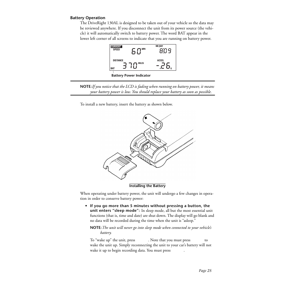 Battery operation | DAVIS DriveRight 130AL Manual (8140) User Manual | Page 27 / 32