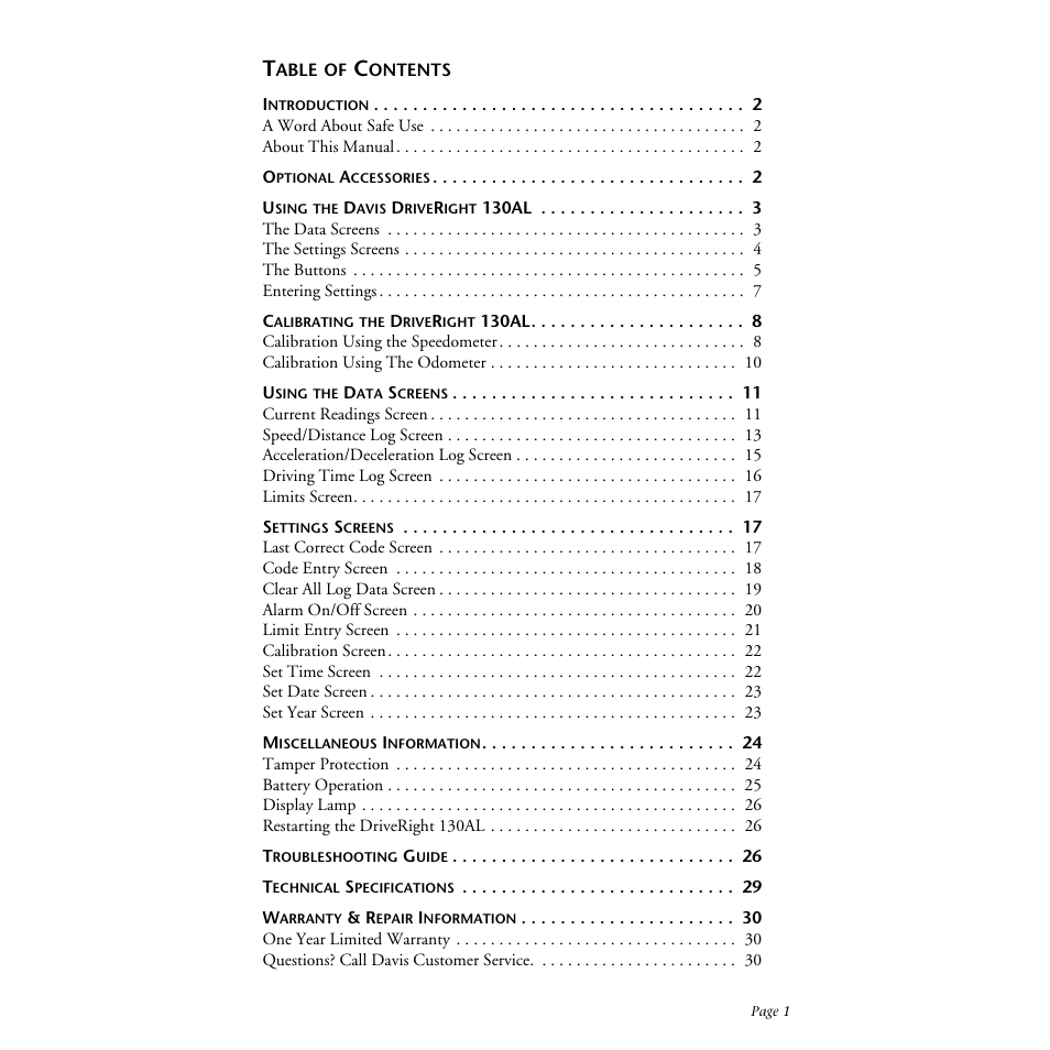 DAVIS DriveRight 130AL Manual (8140) User Manual | Page 3 / 32