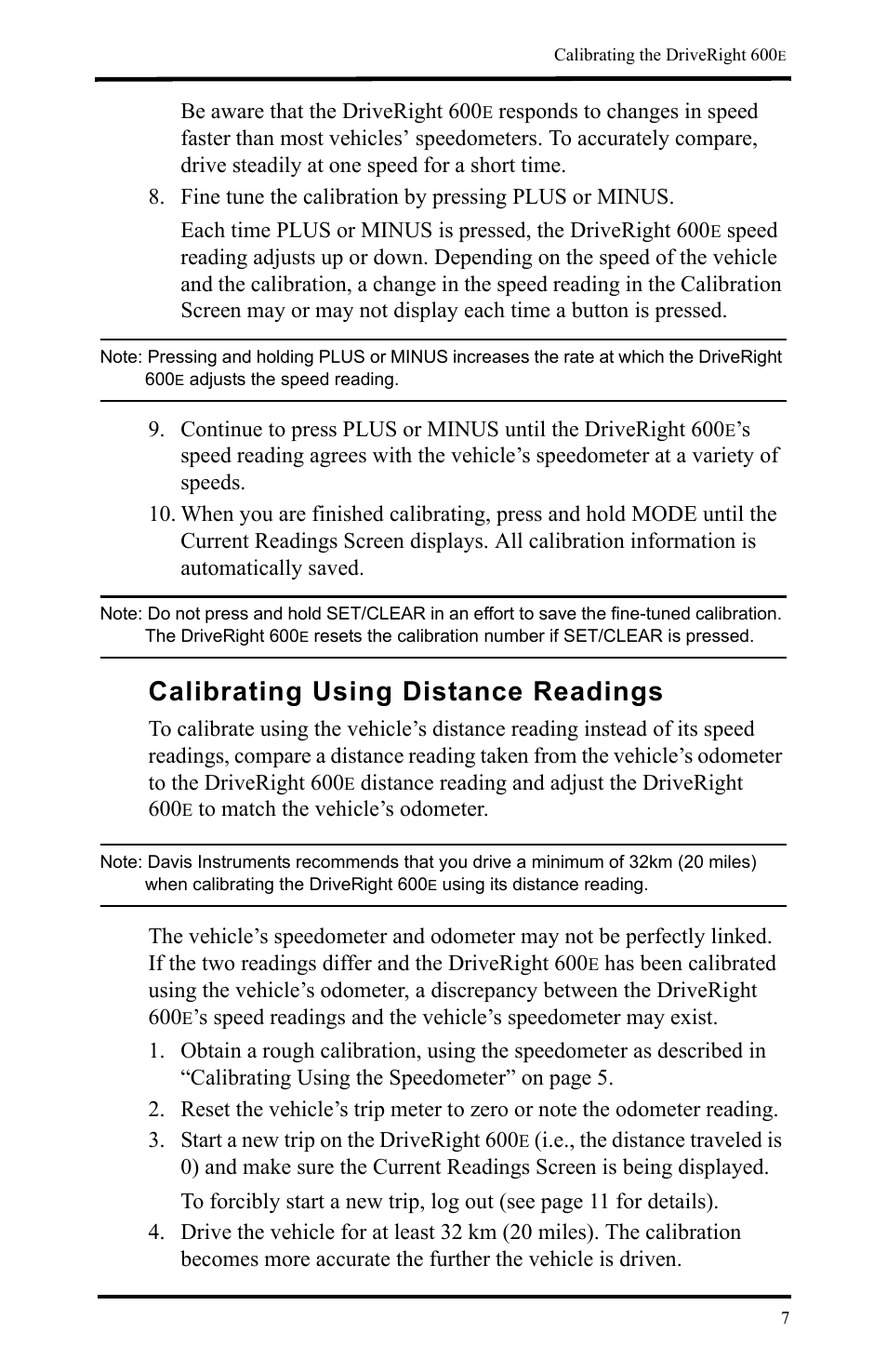 Calibrating using distance readings | DAVIS DriveRight 600E Users Guide (8126, 8179) User Manual | Page 11 / 32