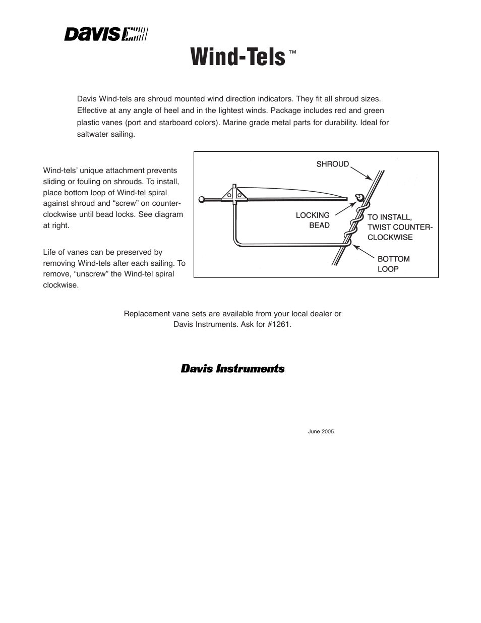 DAVIS Wind-Tels User Manual | 1 page