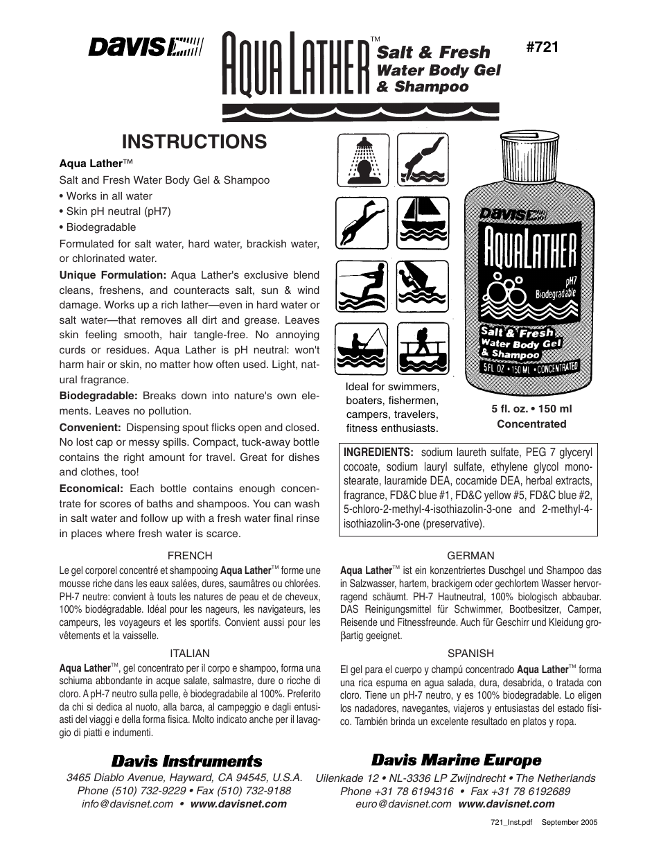 DAVIS Aqua Lather User Manual | 1 page