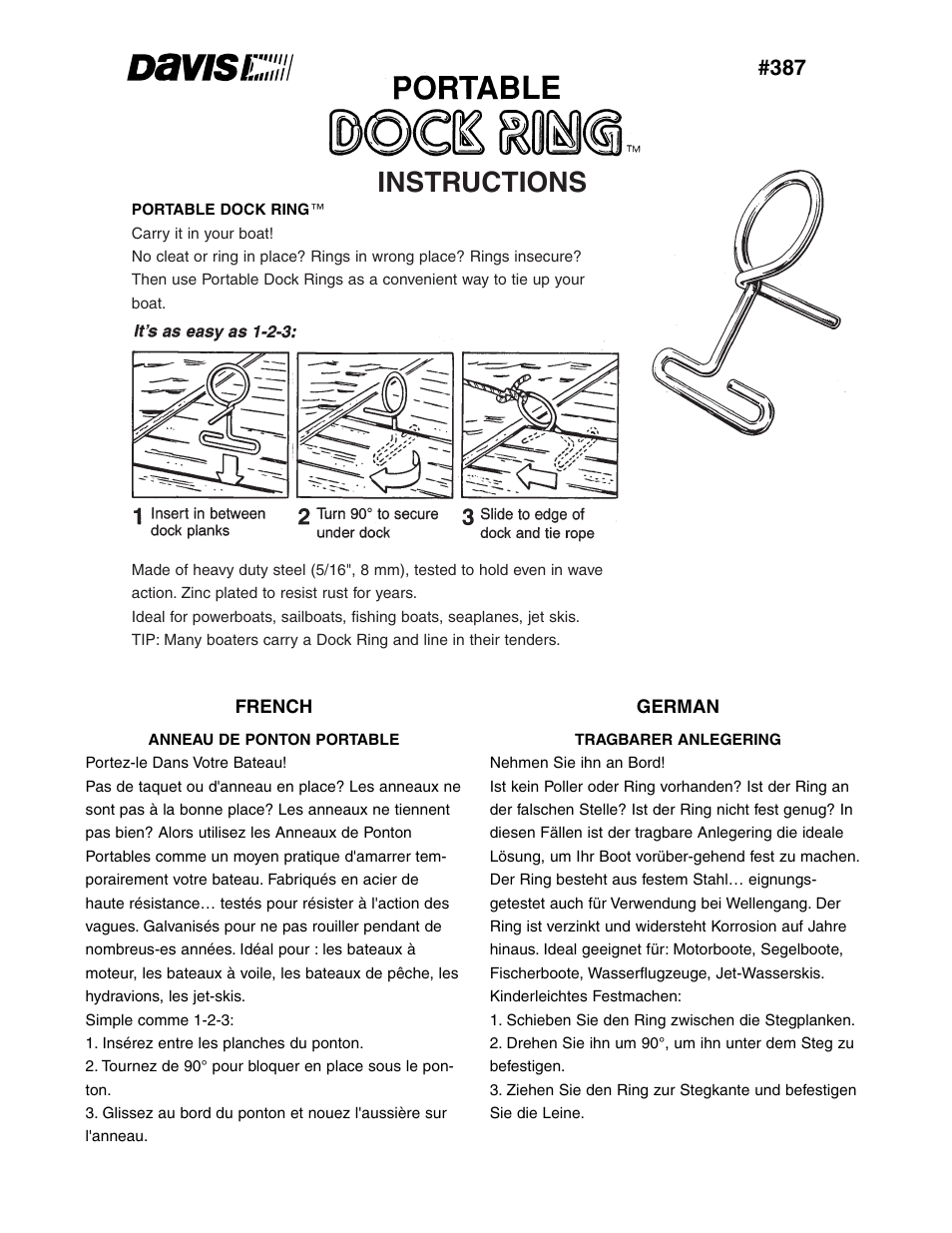 DAVIS DOCK RING User Manual | 2 pages