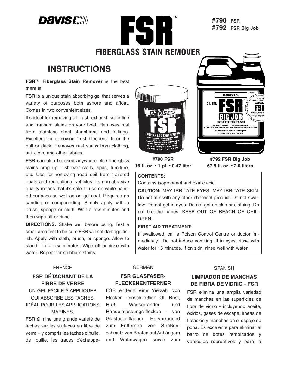 DAVIS FSR User Manual | 2 pages