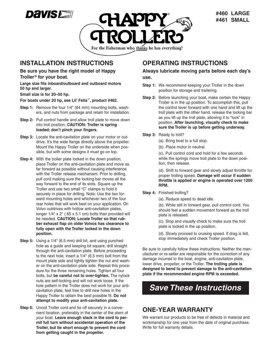 DAVIS Happy Troller User Manual | 2 pages