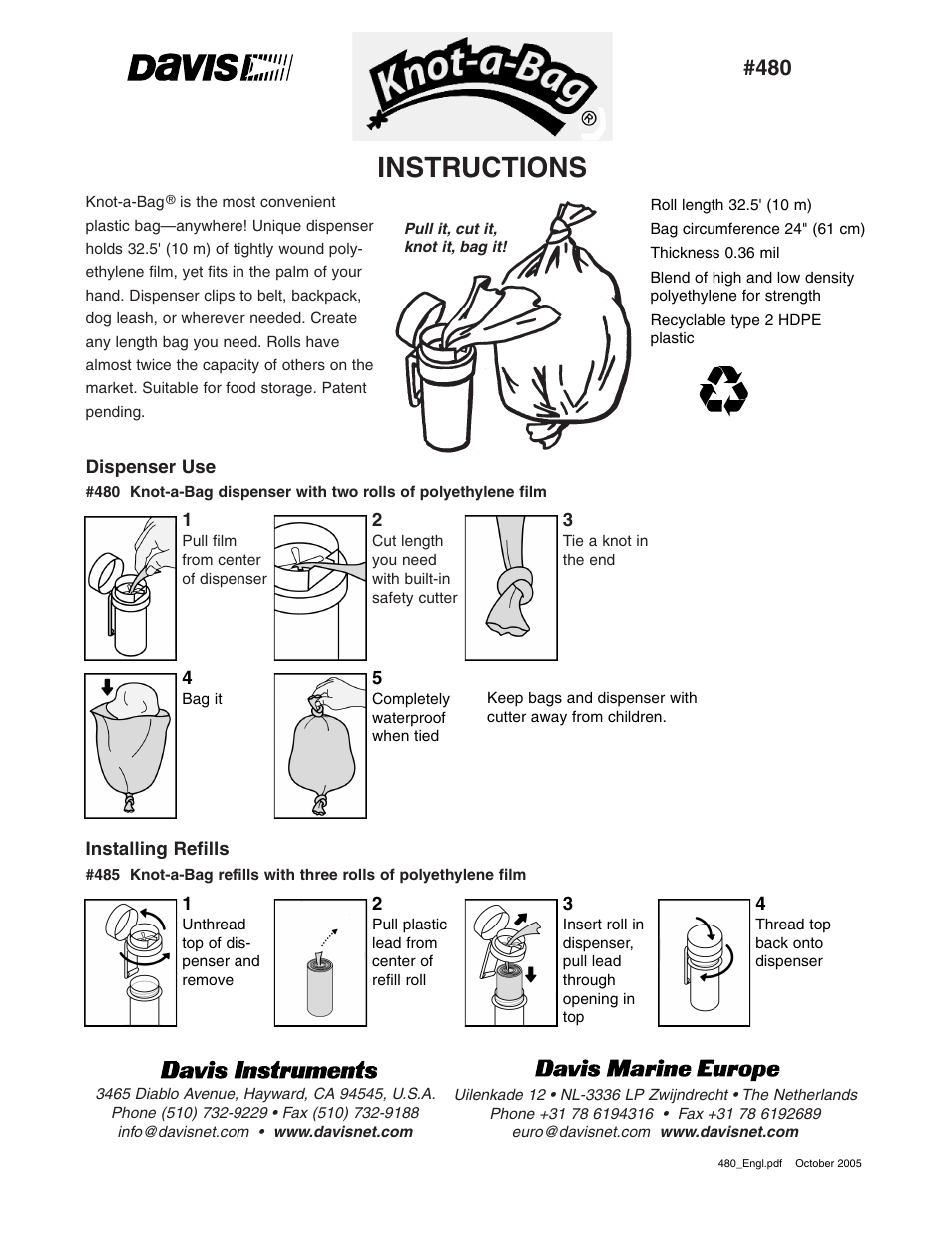 DAVIS Knot-a-Bag User Manual | 1 page