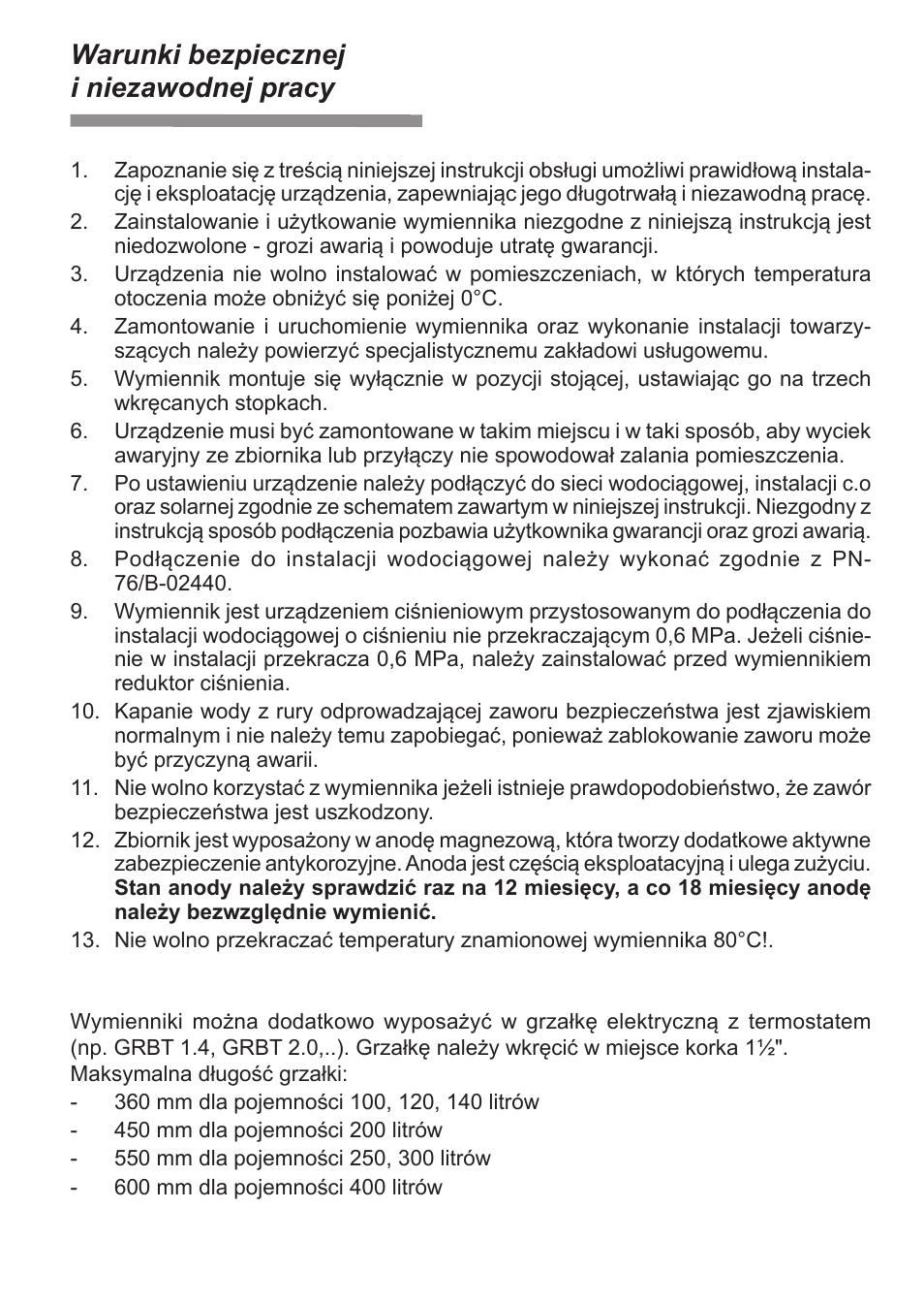 Warunki bezpiecznej i niezawodnej pracy | KOSPEL SW Termo Max User Manual | Page 2 / 32